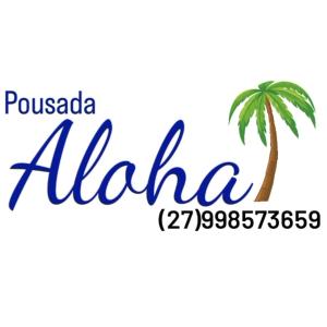 a palm tree on a white background with the words pueblania alilia at Pousada Aloha Guarapari in Guarapari