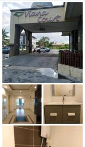 a collage of two pictures of a building with a sign at Risqi Apartment 3 bedroom Wakaf Che Yeh in Kota Bharu