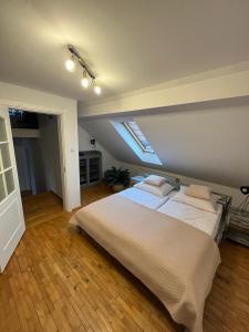 a bedroom with two beds and a skylight at Willa Janina in Jelenia Góra