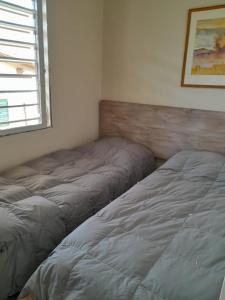 2 camas en una habitación con ventana en AMORADA en Potrerillos