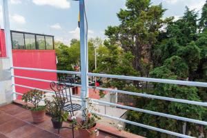 un balcón con un banco y algunas plantas y árboles en Ponzanelli, en Ciudad de México