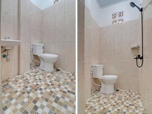 two pictures of a bathroom with a toilet and a sink at OYO 92054 Gala Residence in Jambi