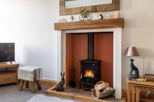 sala de estar con chimenea y fogones en Appleyard Cottage - Yorkshire Dales, en Hellifield