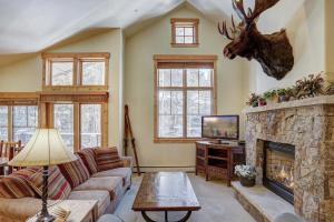 a living room with a couch and a fireplace at Mountain Thunder #604 in Breckenridge