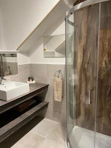 een badkamer met een douche en een wastafel bij Tullich House in Keith