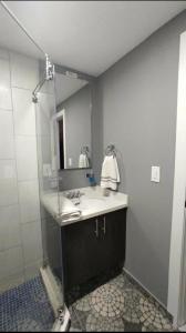 La salle de bains est pourvue d'un lavabo et d'un miroir. dans l'établissement Departamento Sector de la Embajada Americana, à Quito