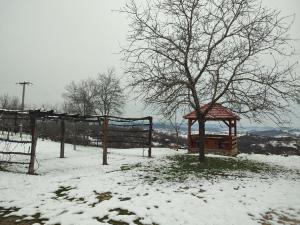 a tree and a gazebo in the snow at Two cats in Cetingrad