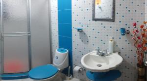 a bathroom with a sink and a toilet and a shower at Acogedor Apartamento en Centro de Popayán in Popayan