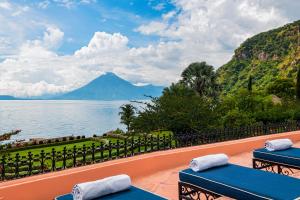 a view of the ocean and a mountain at Hotel Atitlan in Panajachel