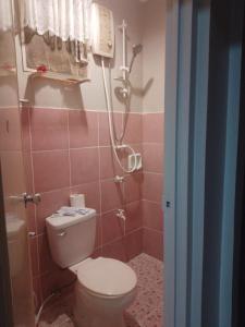 y baño con aseo y ducha. en Tresha Lance Apartelle, en Boracay