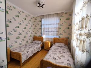 a bedroom with two beds and a window at Villa Vilish in Gabala +30 photos