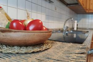 uma tigela de tomates sentados num balcão na cozinha em Cà dei Zoani casa vacanze 022139 AT 722787 em Pergine Valsugana
