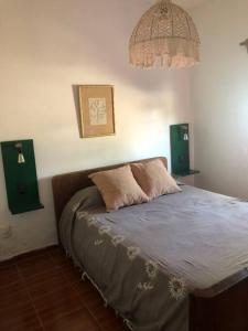 um quarto com uma cama e um lustre em Las Abuelas em Salto