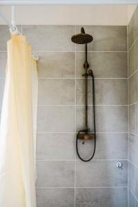 La salle de bains est pourvue d'une douche avec un pommeau de douche. dans l'établissement Elmenhof, à Elmenhorst