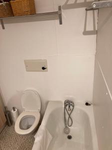 La salle de bains est pourvue de toilettes et d'une baignoire. dans l'établissement Le 104 Miravidi, à Bourg-Saint-Maurice