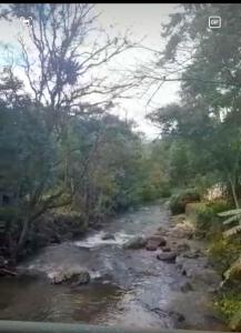 un ruisseau d'eau avec des rochers et des arbres dans l'établissement Chalés Mimar Lumiar Suítes individuais, à Lumiar