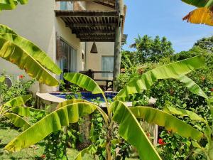 un jardín con plantas verdes y una casa en Villas do Pratagy resort Maceió próximo praia, en Maceió