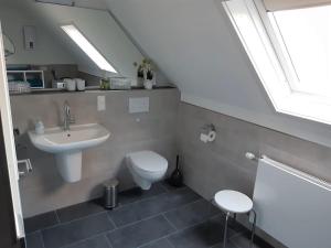 a bathroom with a sink and a toilet at Ferienwohnung Ganz Oben, Stadtmitte Hermeskeil in Hermeskeil