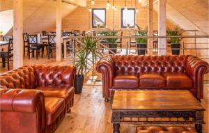 杰泽扎尼Gorgeous Apartment In Jezierzany的配有皮沙发和桌子的客厅