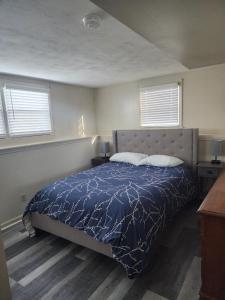 a bedroom with a bed and two pillows on it at Modern Cozy two bedroom apartment with off-street Parking in Worcester