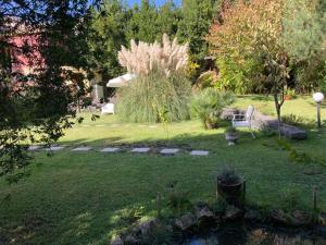 een tuin met een bank in het midden van een tuin bij Casa Gino Petrulli Etna, villa con piscina in Zafferana Etnea