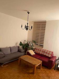 sala de estar con sofá y mesa de centro en Schöne Altbauwohnung mit Grün in ruhiger Lage, en Leipzig