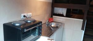 a small kitchen with a stove and a sink at Sierra Suites in Sierra de los Padres