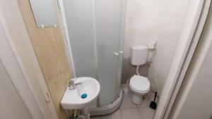 ブダペストにあるRetro Roomsの小さなバスルーム(洗面台、トイレ付)