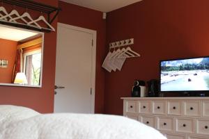 ein Schlafzimmer mit einem Flachbild-TV auf einer Kommode in der Unterkunft Green Hill Guest House and Apartment in Overijse