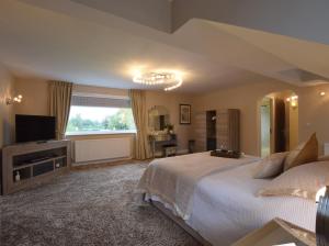a bedroom with a large bed and a television at Solway in Chester