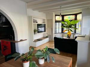 een woonkamer met een bank en een aantal planten bij Vakantiehuis centrum Schagen nabij zee / strand in Schagen