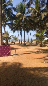 un grupo de palmeras en una playa de arena en Coco Beach Gokarna en Gokarna