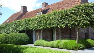 una casa de ladrillo con un árbol delante de ella en B&B De Hulst en Izegem