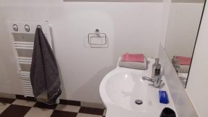 a bathroom with a white toilet and a sink at Appartement chaleureux in Mirebeau-sur-Bèze