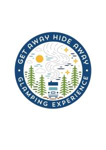 a logo for a camping experience with a train in a forest at Get Away Hide Away in East Dereham