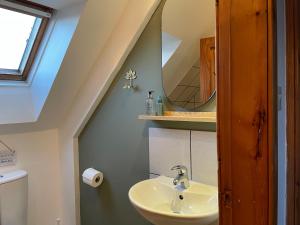 ein Bad mit einem Waschbecken und einem Spiegel in der Unterkunft 1 Keepers Cottage Skeabost Bridge Isle Of Skye in Skeabost