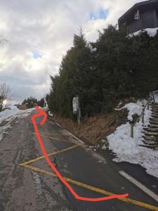 a street with a red line on the road at Chalet Cosy Les Gets Vue Montagne in Les Gets