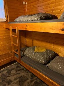 a room with two bunk beds and a ladder at Chalet Cosy Les Gets Vue Montagne in Les Gets