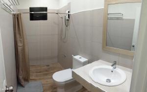 La salle de bains est pourvue d'un lavabo, de toilettes et d'un miroir. dans l'établissement SBG Resort Lambug, à Badian