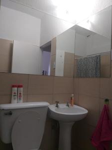 y baño con lavabo, aseo y espejo. en Casa Alojamiento San Rafael en San Rafael