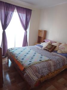 a bed in a room with a large window at Granja Vip Valle de Elqui in Vicuña