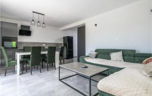 sala de estar con sofá verde y mesa en Nice Home In Labin With Jacuzzi en Vinež