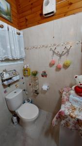a bathroom with a toilet in a room at Happiness Zimmer צימר האושר - גם לציבור הדתי in Nahariyya