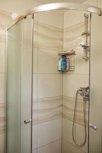 a shower with a glass door in a bathroom at Brvnaria in Slatina Varoš +42 photos