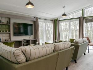 a living room with two couches and a television at Lakeview Lodge in Landford