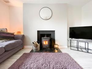 a living room with a couch and a fireplace at Academy Street Cottage in Tain