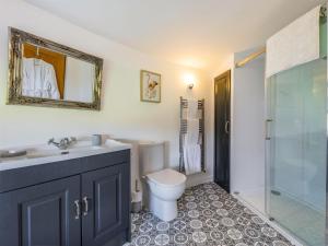 a bathroom with a sink and a toilet and a shower at Angel Lodge in Cotham