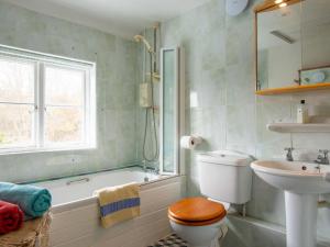 a bathroom with a toilet and a sink and a tub at Highlands Farmhouse in Dallington