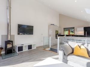 uma sala de estar com um sofá e uma lareira em Waterside Lodge Three - Uk33350 em Southowram