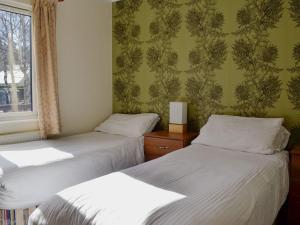 two beds in a room with green wallpaper at Lodge A- Uk33088 in Dinnet